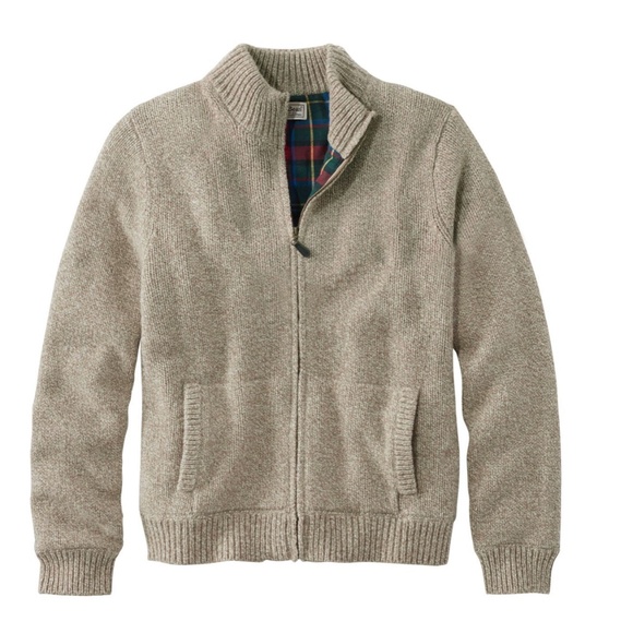 Men's L.L.Bean Classic Ragg Wool Sweater, Full-Zip Flannel-Lined - Picture 1 of 7
